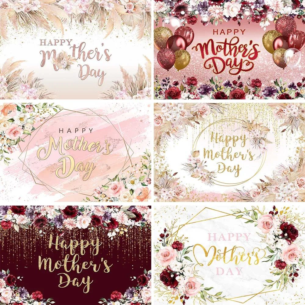 

Mocsicka Happy Mother's Day Backdrop for Photography Flower Balloon Love Mom Party Decor Background Photo Studio Photocall Props