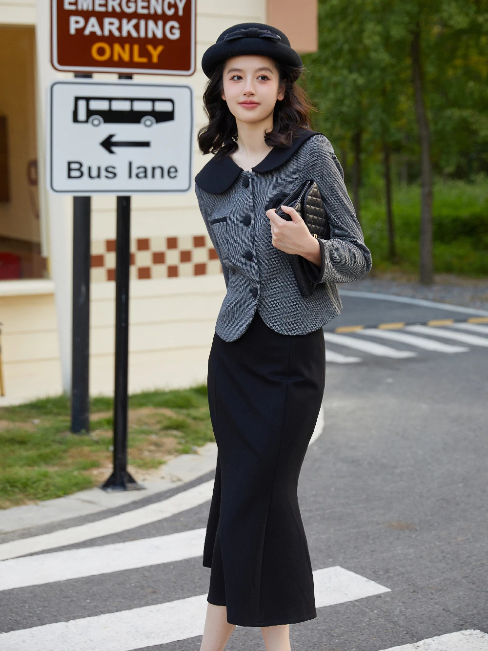 

Lalim Studio Mh Ретро оригинальный элегантный комплект с высокой талией Fi Tail f Юбка осень-зима Thiened Set Top Faionable Women...