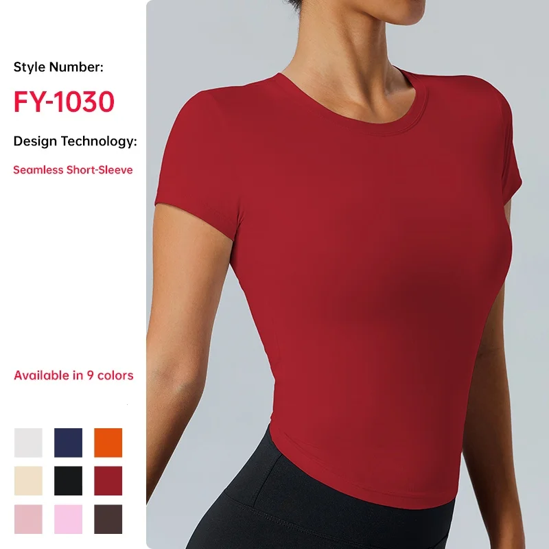 Women's Outdoor Fitness Yoga Top Round-Neck Short Sleeve Quick-Dry Compression T-Shirt for Running and Yoga