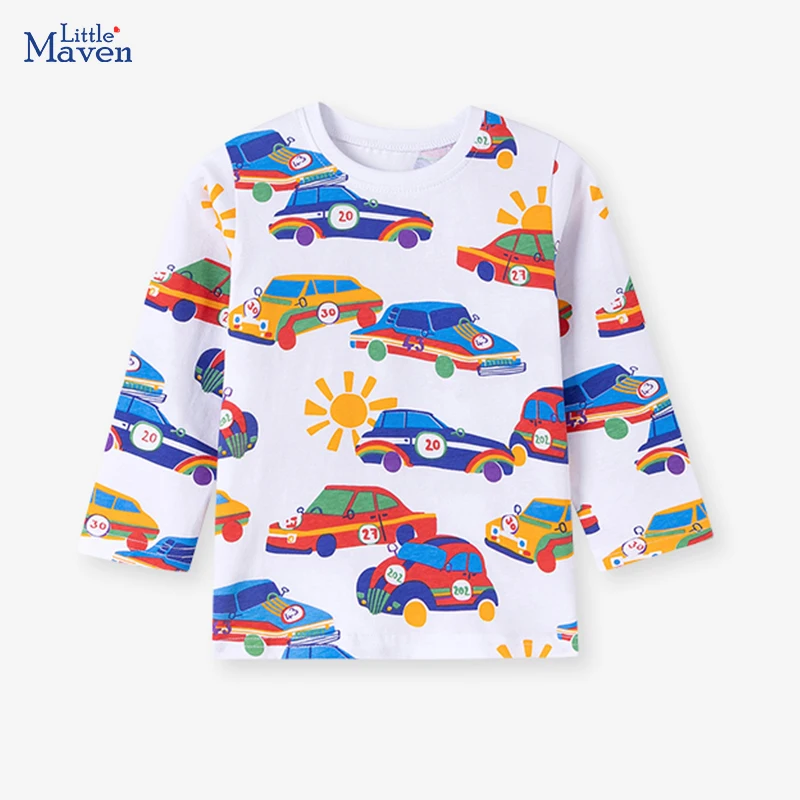 Little Maven Herbst Kinder T-Shirt Cartoon Cars Print Kinder Freizeitkleidung für kleine Jungen Tops Jungen Langarm T-Shirt