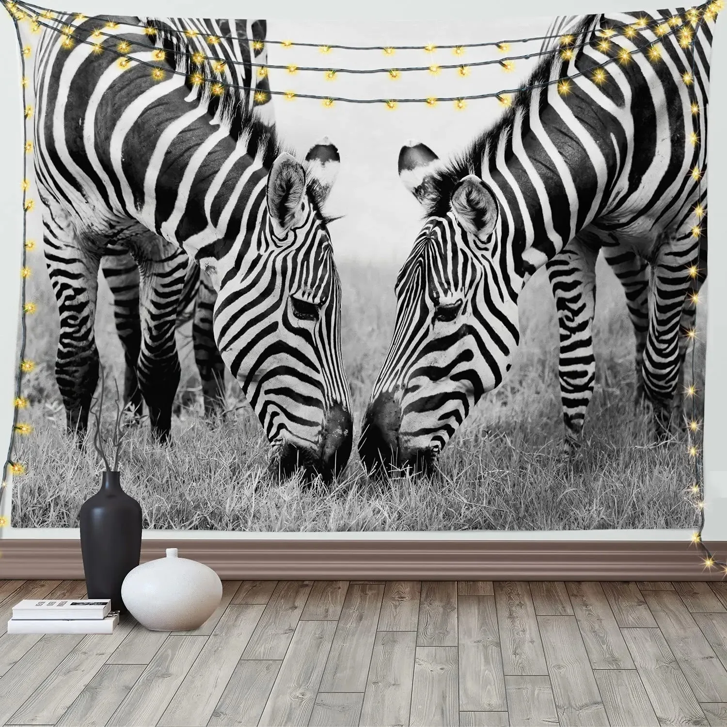 Zebras Tapestry Black White Stripes African Savanna Wild Animals Tapestry Wall Hanging for Home Decor Living Room Bedroom Dorm