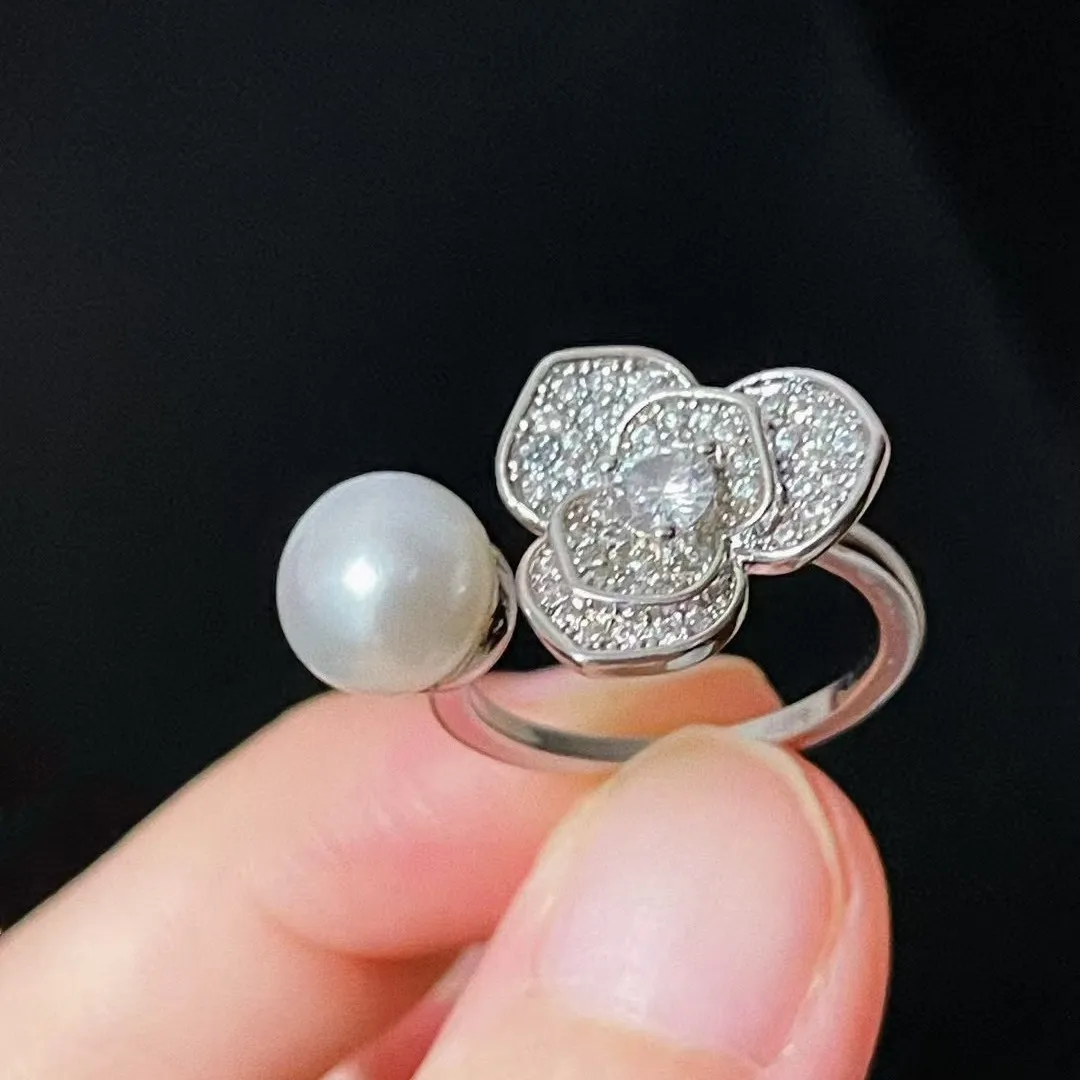 

New natural freshwater pearl ring opening adjustable women's rose fashion versatile jewelry