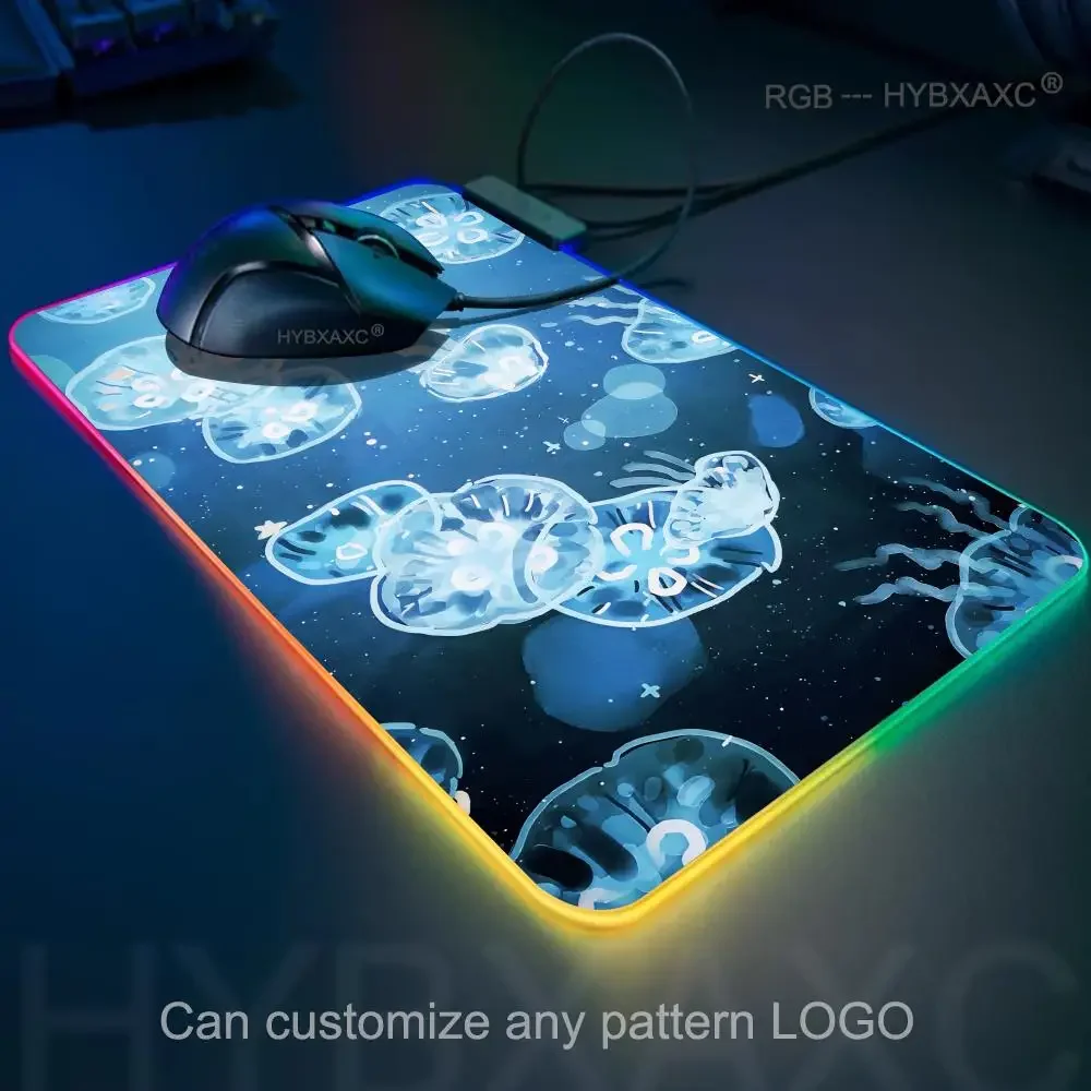 Прозрачный коврик для мыши в виде медузы, игровой коврик для мыши RGB, настольный коврик HD Gamer, большой светодиодный светильник, коврики для мыши XXL, ковер для ПК, компьютера