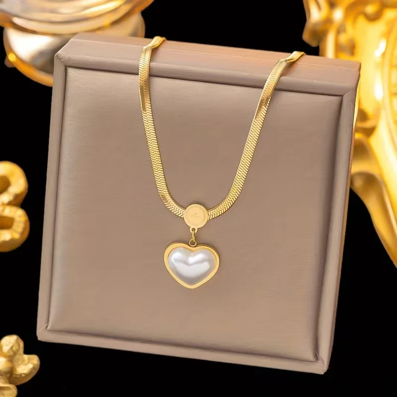 Luxury Romantic Heart Shaped Imitation Pearl Jewelry Sets For Women Girl Waterproof Necklace Earring Valentine's Day Bijoux Gift