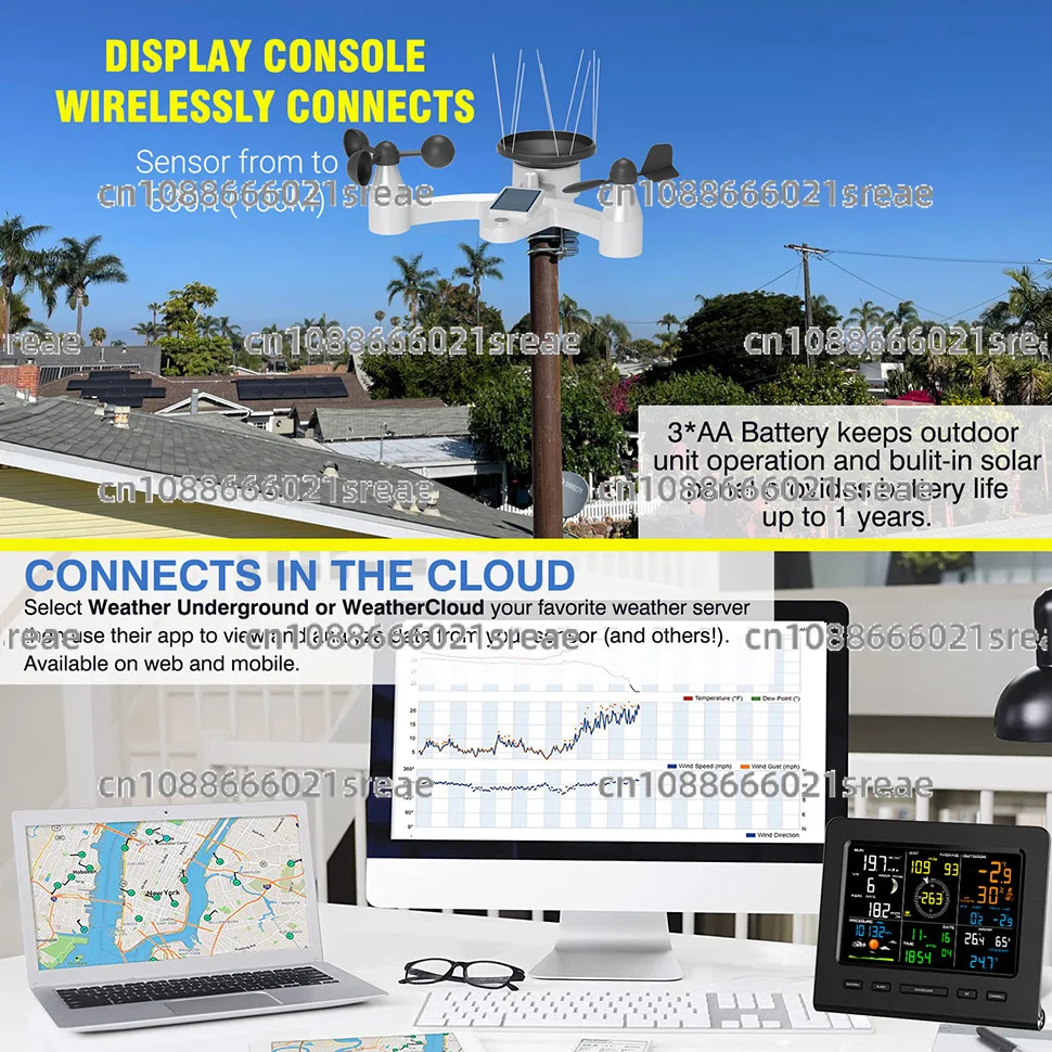 Weather Station Wind Speed Wind Direction UV Illumination Rainfall Temperature And Humidity Weather Forecast Electronic Clock