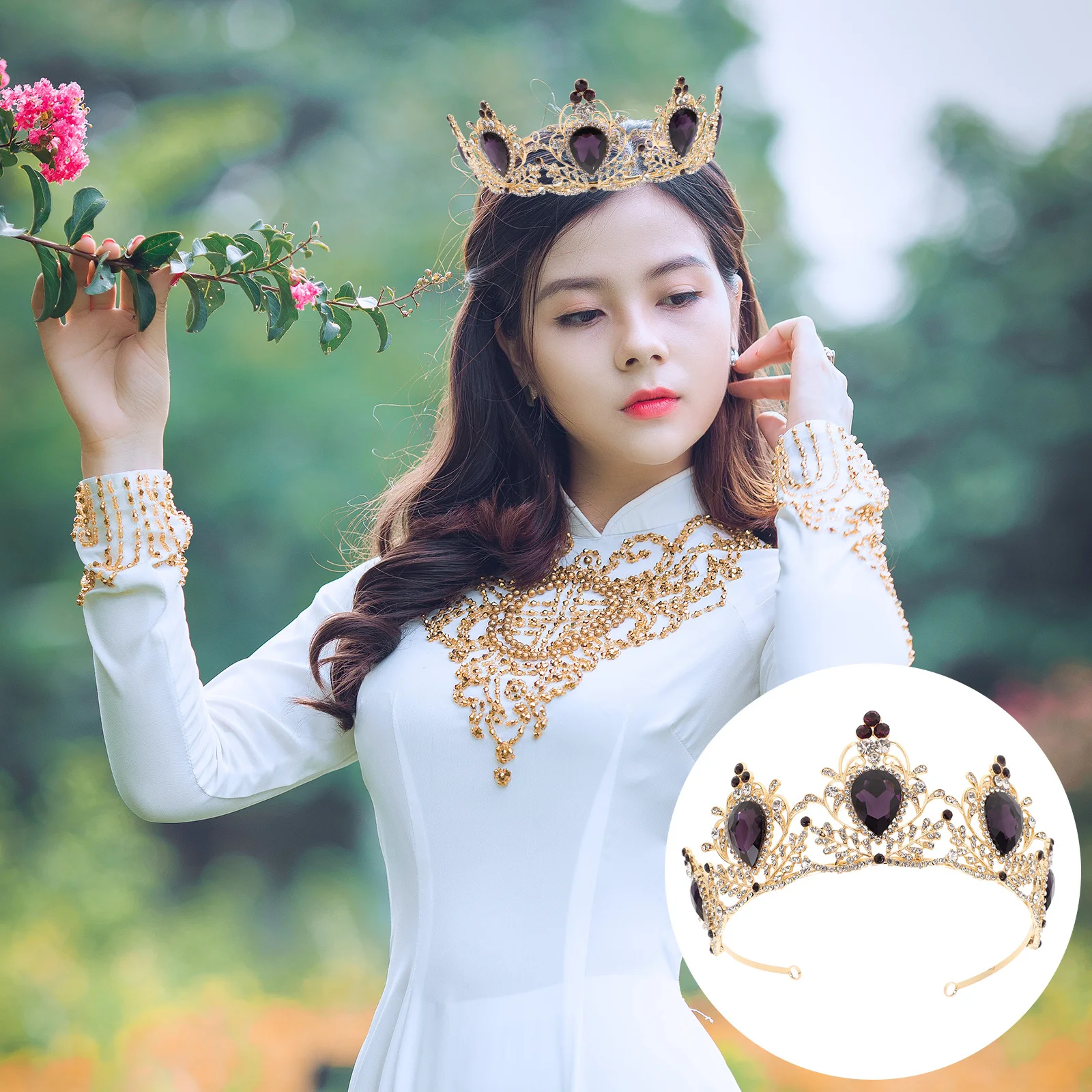

Retro Crown Baroque Crowns for Women Purple Gold Bridal Wedding Hair Accessory Elegant Design Brightness Unique Craft