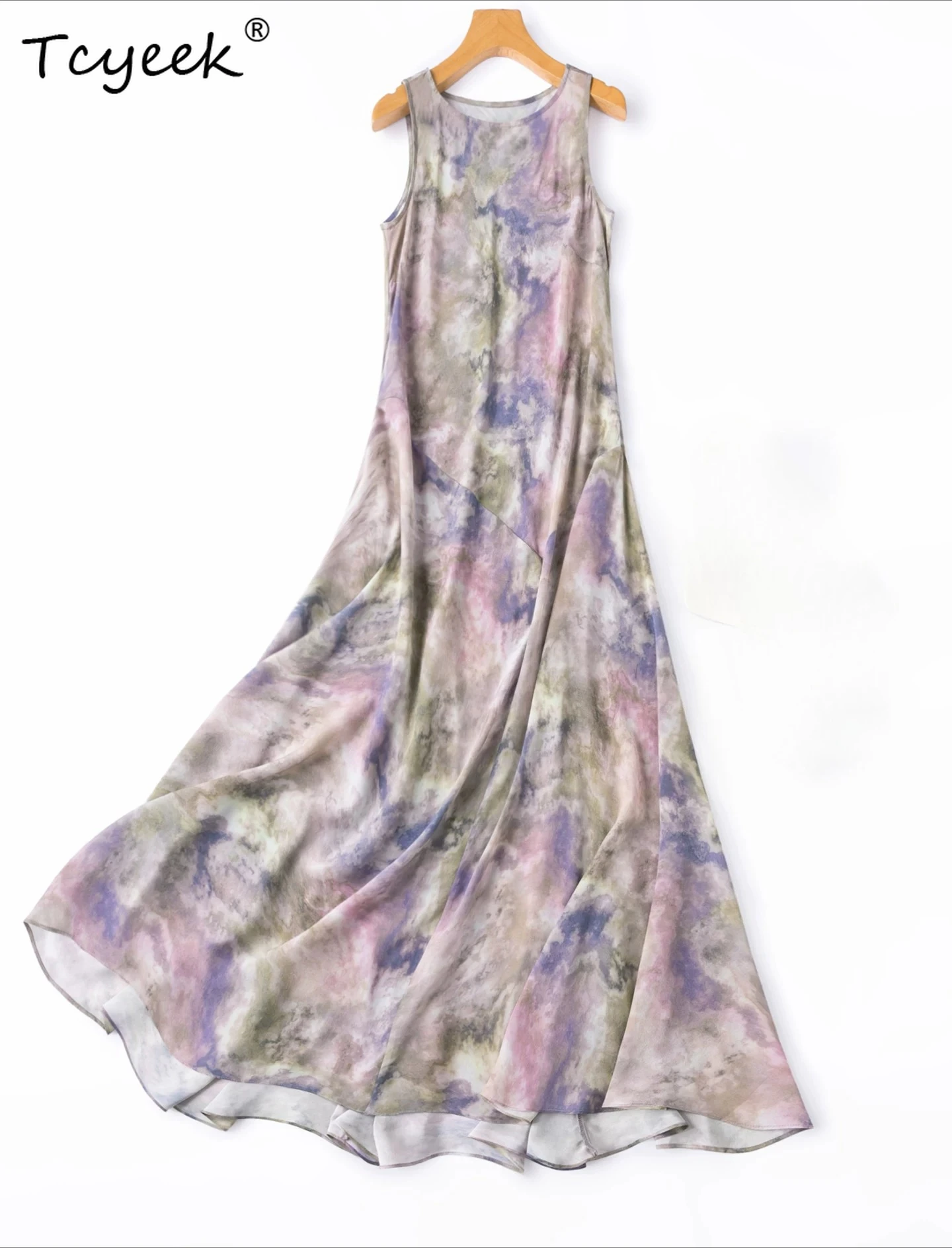 Tcyeek 100% Echte Maulbeerseide Damenkleider 2026 Sommerkleidung Elegantes Kleid Weste Maxi Bodycon Kleid Slim Fit Женское Платье
