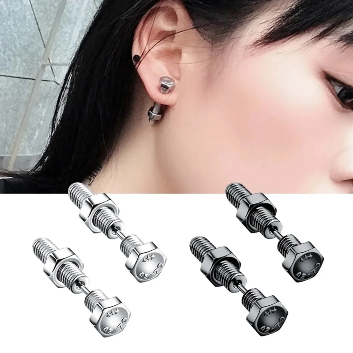 

Gothic Unisex Punk Rock Stainless Steel Nail Screw Piercing Stud Earrings Novelty Piercing Jewelry Rock Piercing Jewelry