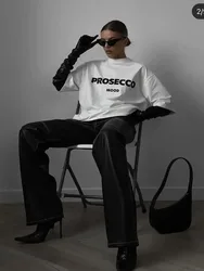 PROSECCO MOOD Women Summer T shirt Trend Luxury Style Printed Oversized T shirt 2024 Designer Clothing Female Vintage T shirts