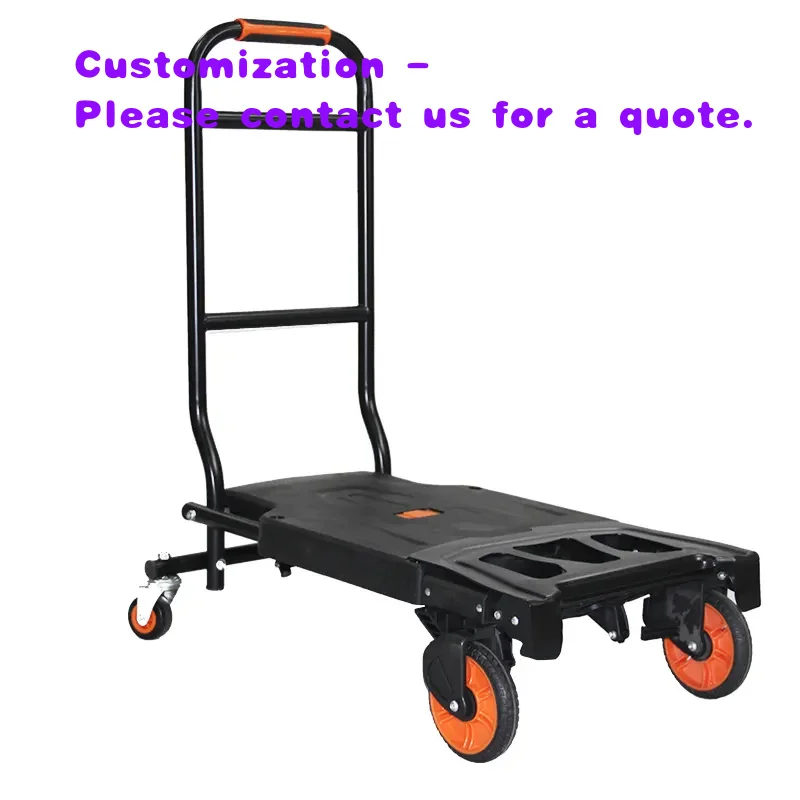 custom.Foldable Stainless Steel Industrial Shopping Cart Trolley with Heavy Duty Platform and Steel Handle