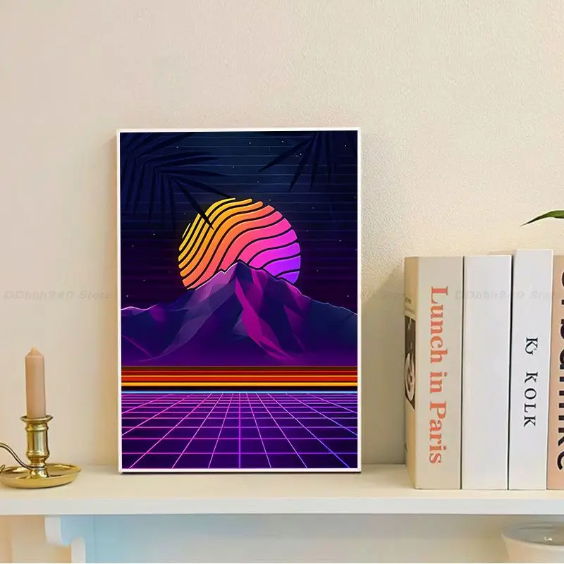 Neon Retrowave Synthwave Whitepaper Poster Decoracion Painting Wall Art White Kraft Paper Decor Art Wall Stickers