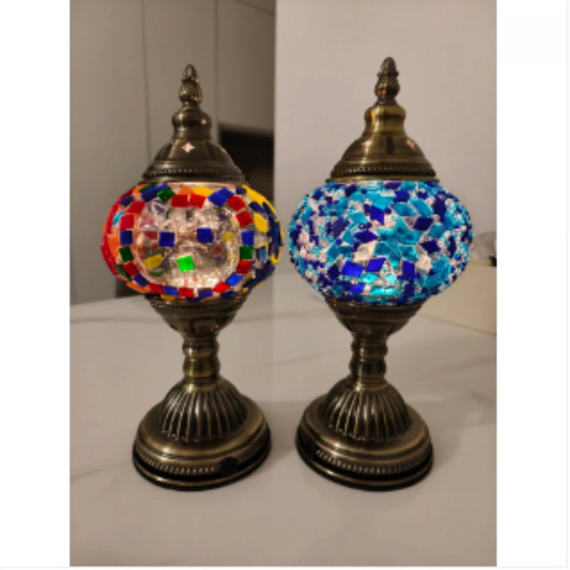 

Classical Turkish Stained Glass Lampshade Romantic Mosaic Retro Table Lamp for Bedroom Study Cafe Homestay Decor