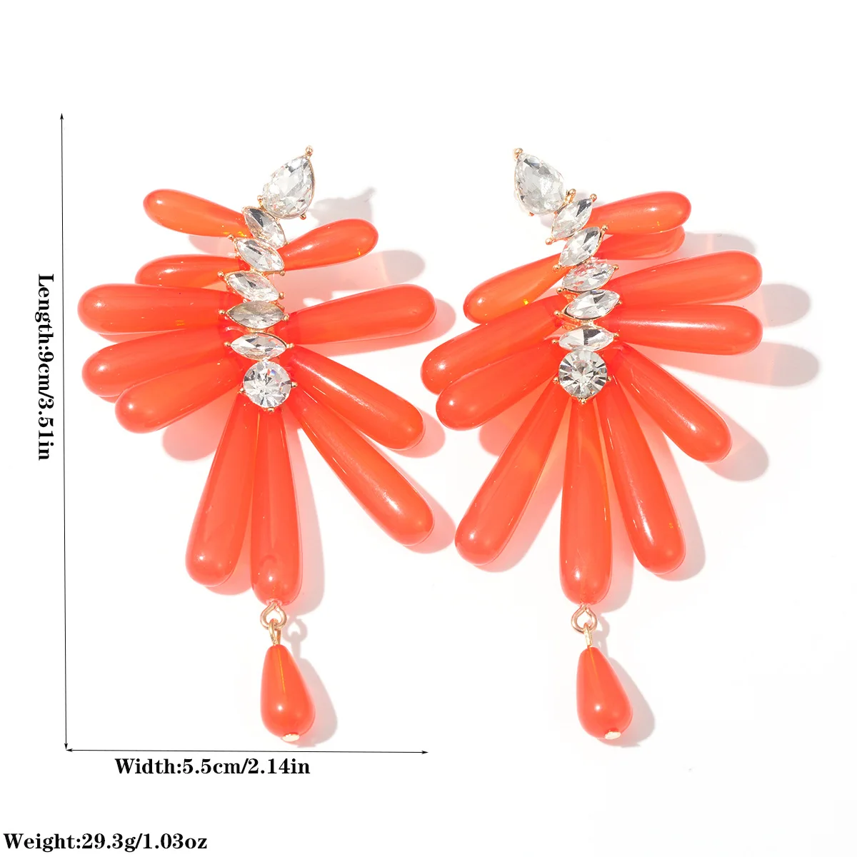 Translucent Jelly Orange Yellow Drop Earrings Radiating Fan Shaped Dangle Cluster Unique Modern Geometric Summer Ear Jewelry