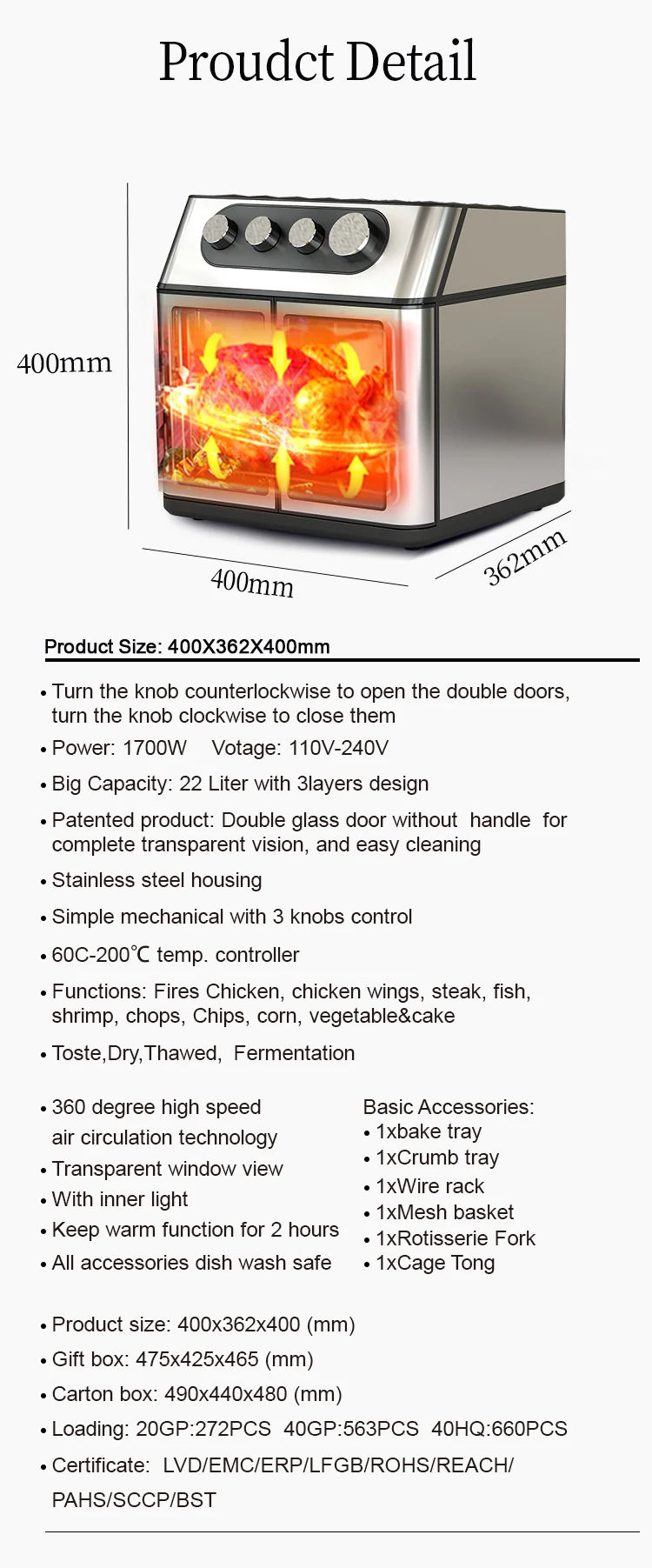 Energia Profunda Elétrica Ar Fritadeira Forno, Digital Cozinha Forno, Eletrônica Torradeira, 23L, 12L, 14L, 20L, Atacado, Novo