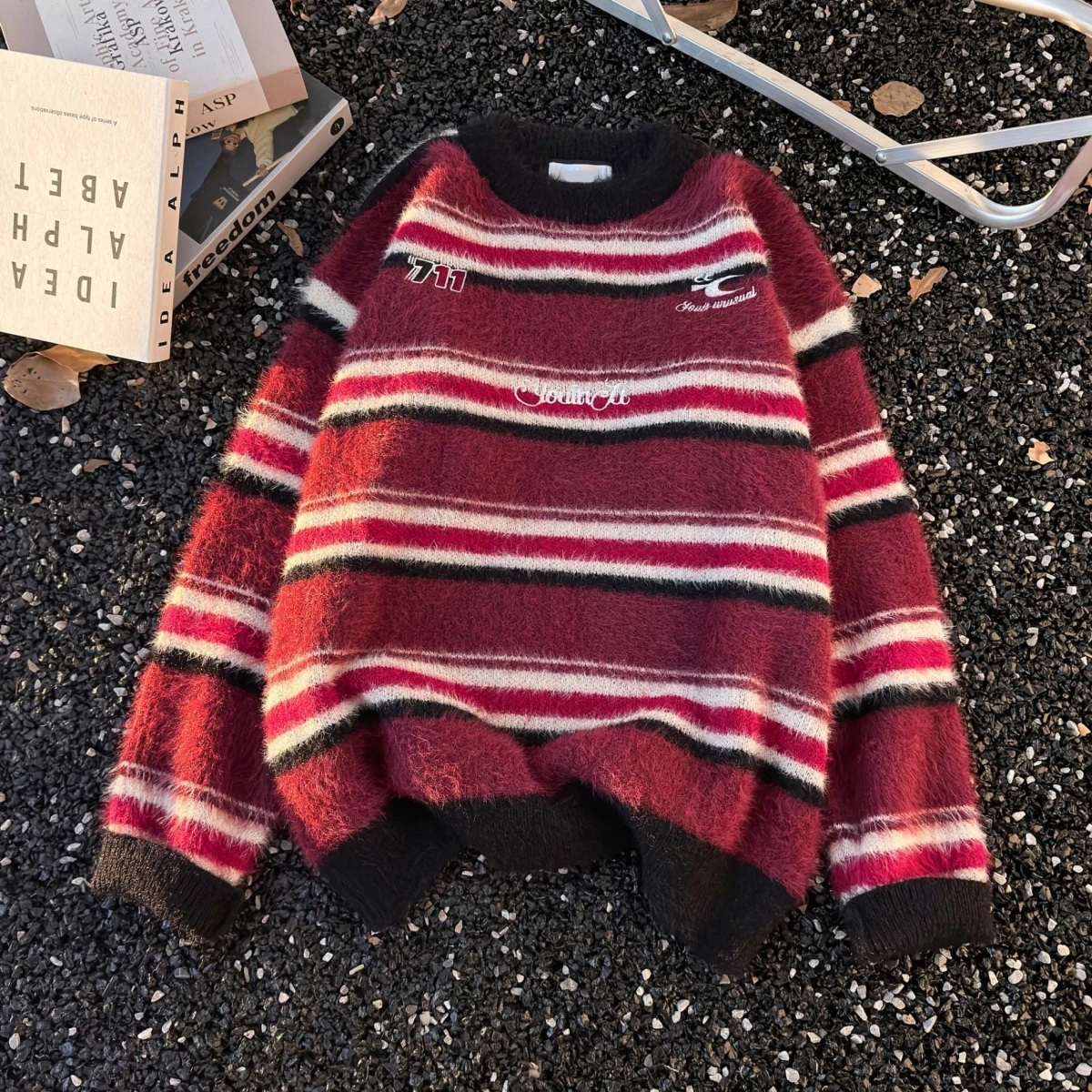 

American Sle Loose Fit round Ne Knitted Sweater with Embroidered Lettering for Men Casual Comfortable Autumn Winter Top