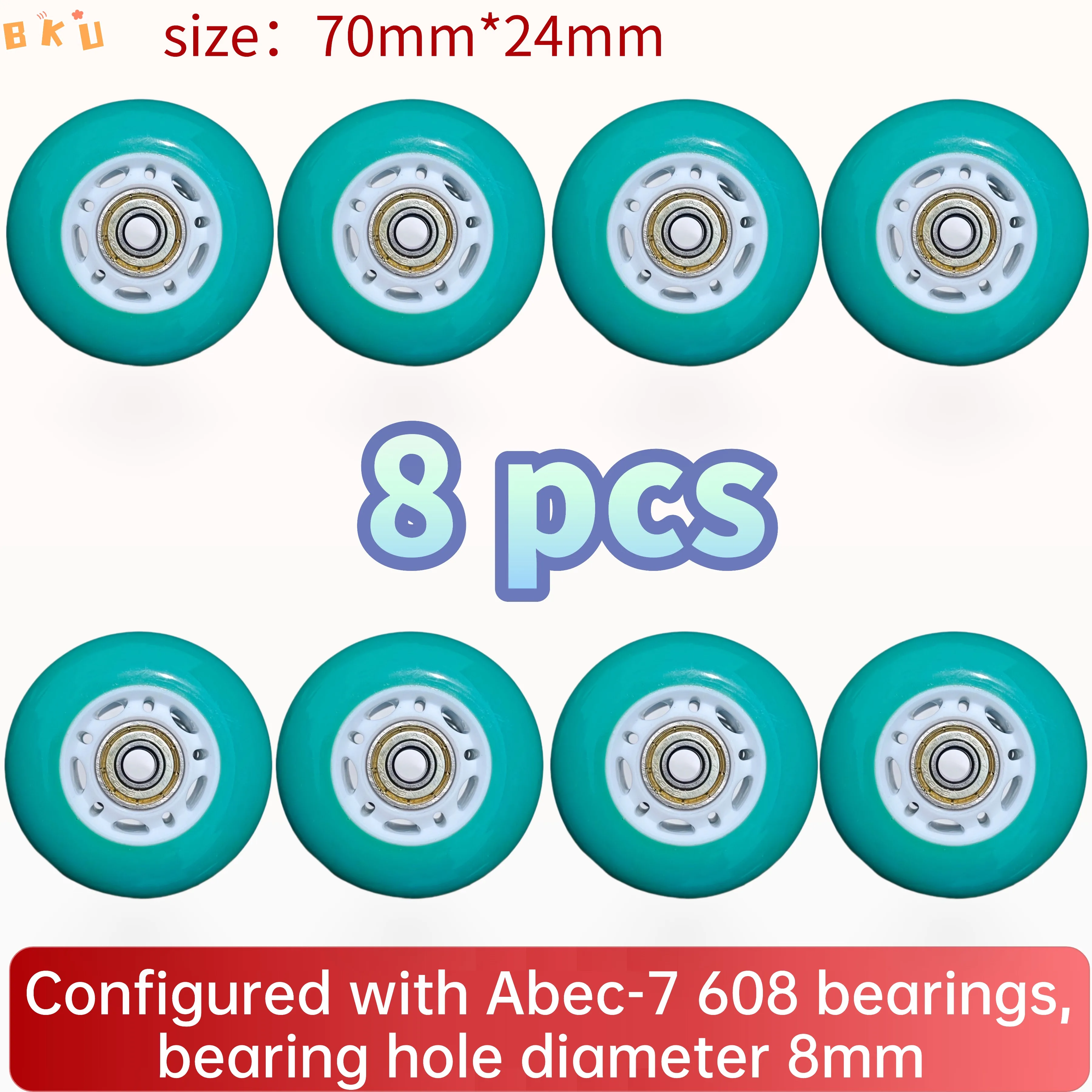 

8-Pack Full Set Roller Skate Replacement 70mm Wheels, High-Speed Abec-7 608 Bearing Wheels for Skateboard/Scooter/Luggage