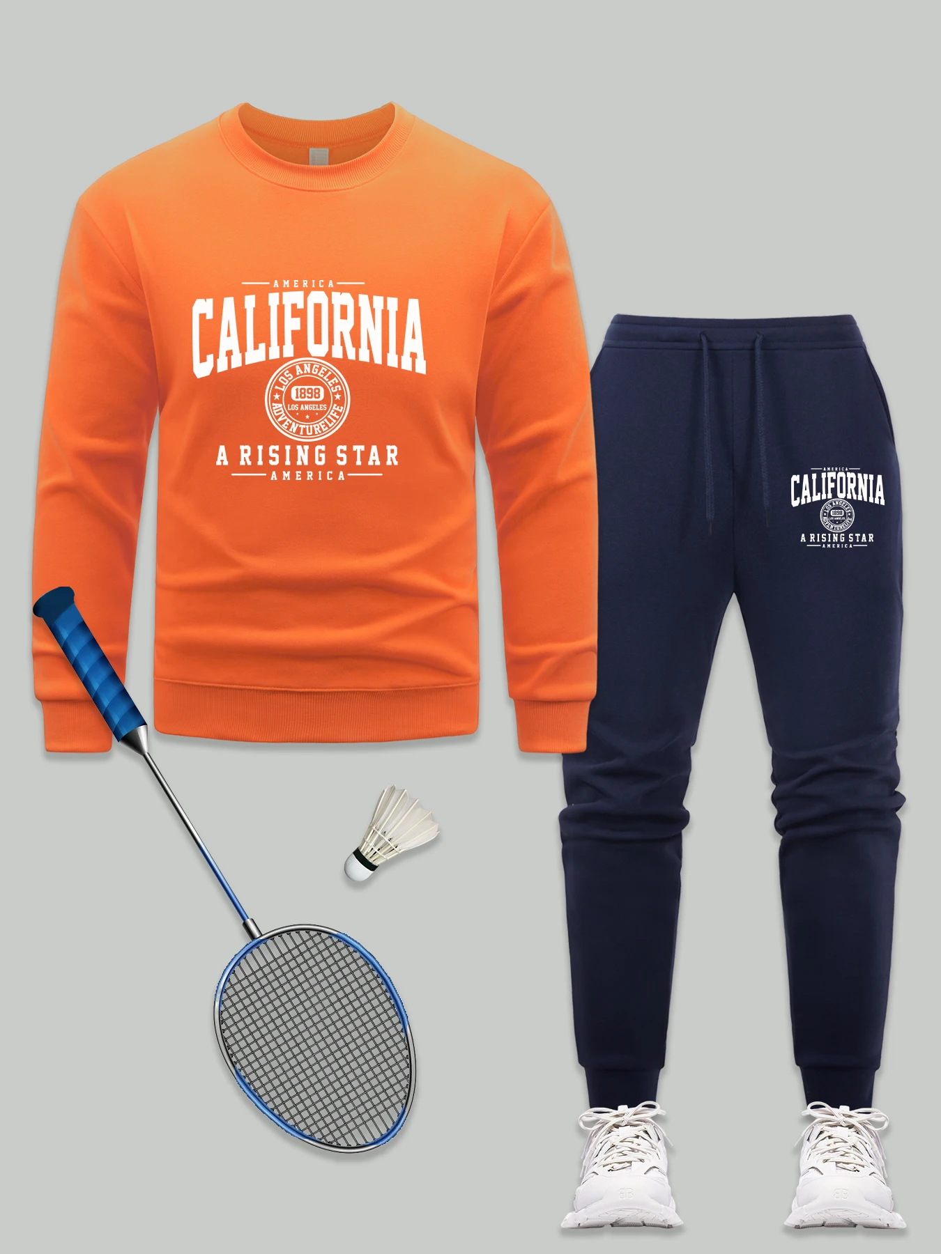 

California A Rising Star America Print Men Sweatshirt Set O-Neck Pullovers Autumn Colour Streetwear Fleece Unisex Long Sleeve