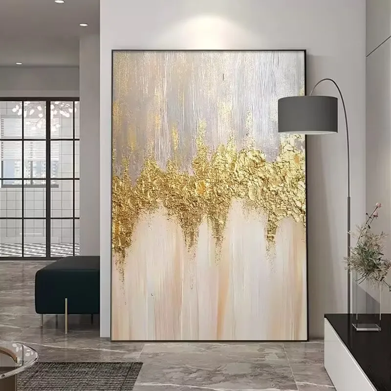 

Легкая роскошная стильная абстрактная картина маслом ручной работы из золотой фольги, картины на холсте, гостиная, украшение отеля, без рамки, горячая распродажа