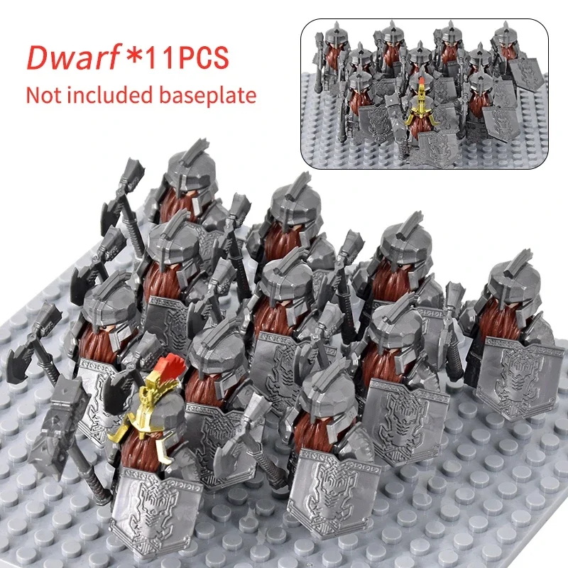 MOC Medieval Dwarf Warrior Elves Knights lotr Figures Building Blocks Accessories Armor Shield Weapon DIY Toys For Children gift