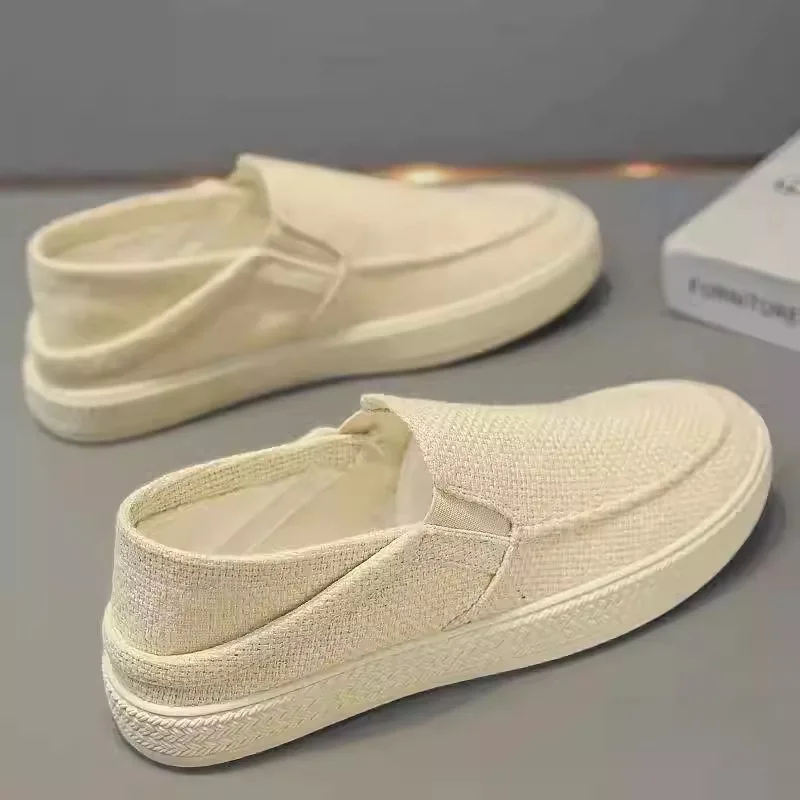 

Men's Canvas Slip-On Shoes Breathable Linen Casual Shoes Old Beijing One-Step Fashionable Shoes Mid-Cut Sporty Summer Shoes