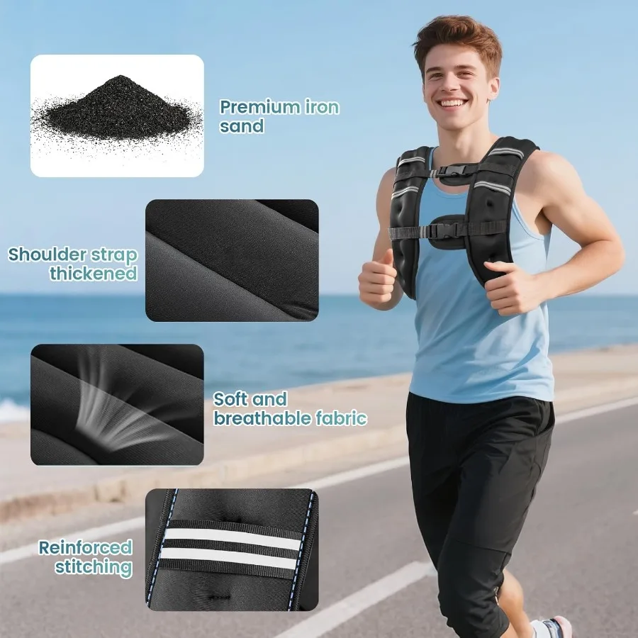 8lb 12lb 16lb 20lb 25lb 30lb سترة وزن قابلة للتعديل مع أشرطة مزدوجة للرجال والنساء تصميم شريطي عاكس مثالي لـ Stren