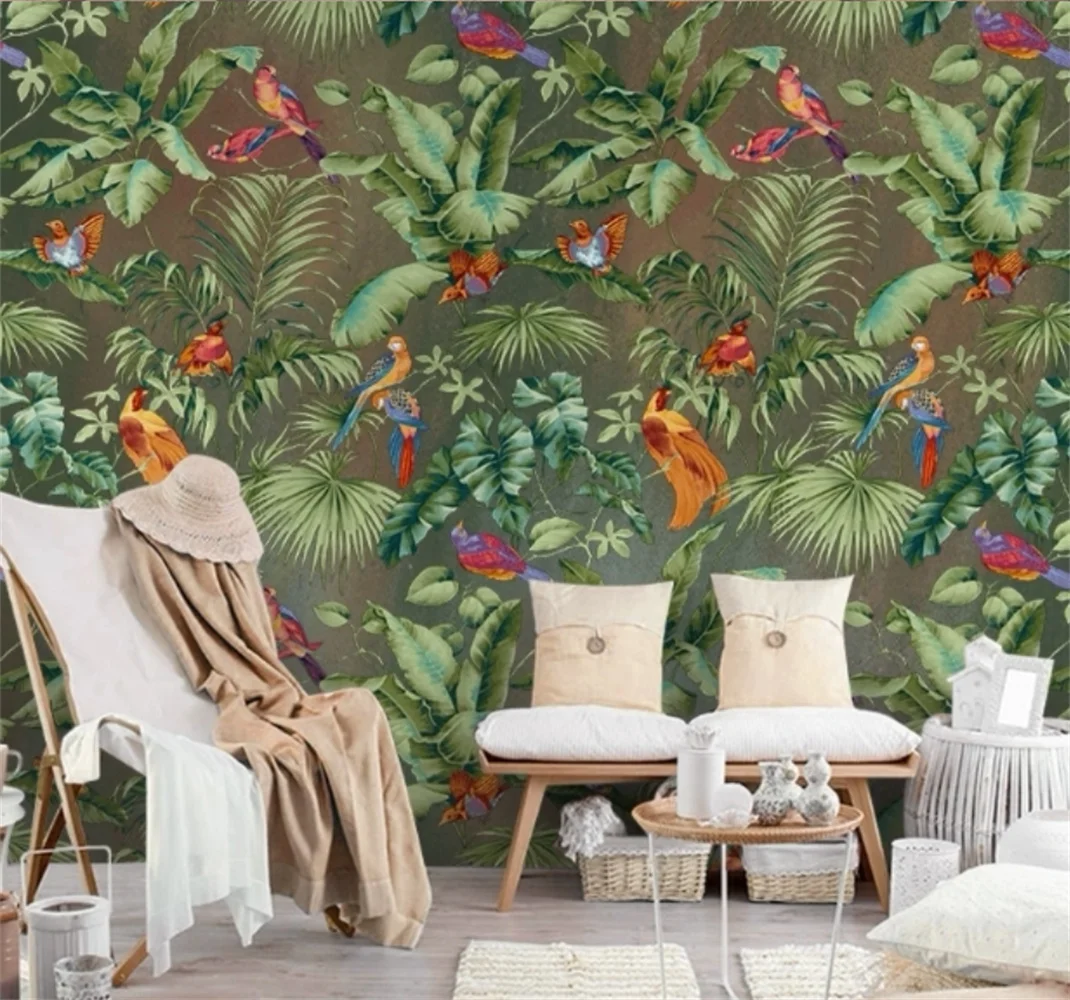 Nordic animal and plant custom wall paper tropical rainforest mural living room bedroom dining room background wallpaper