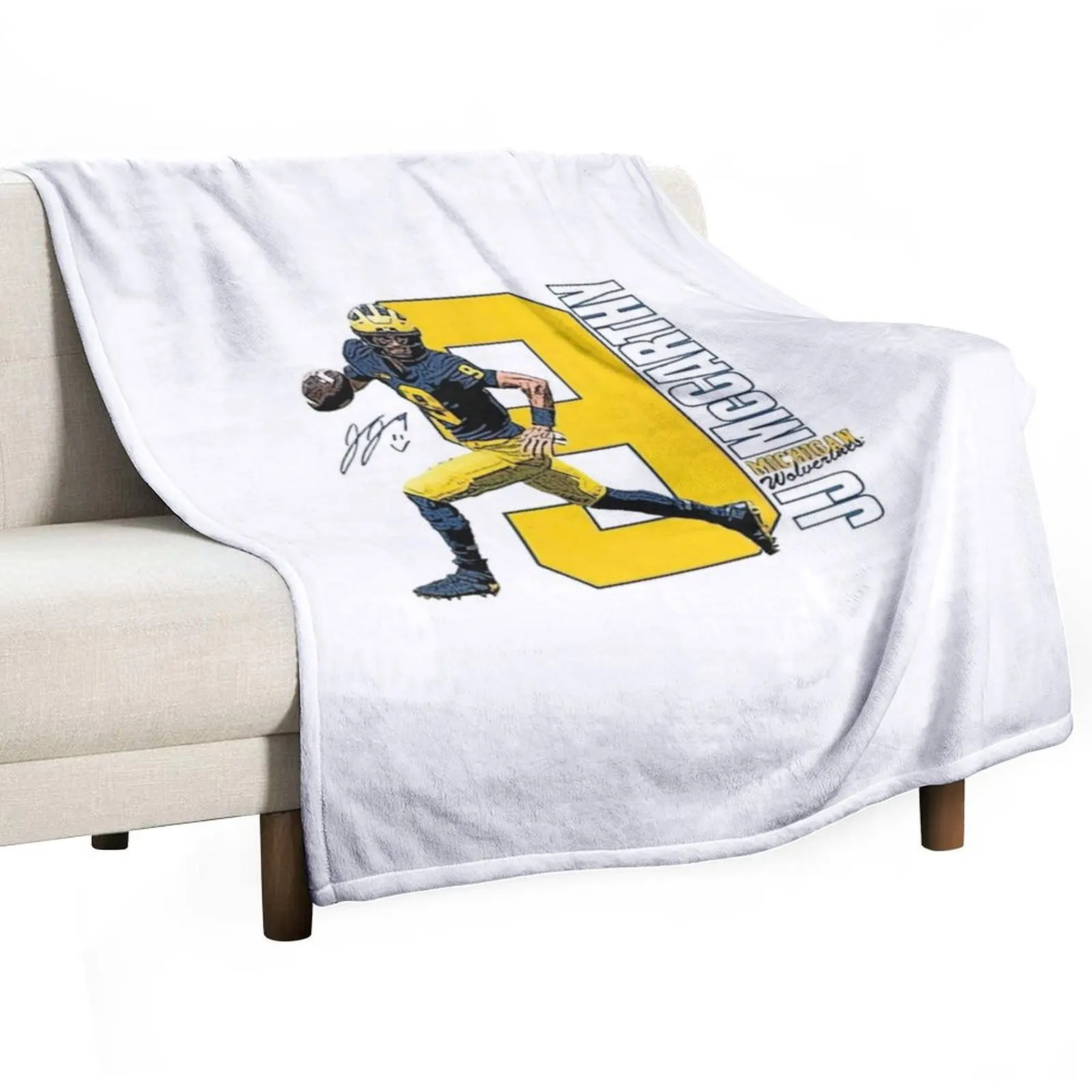 Valiant University of Michigan Football Gray JJ McCarthy Throw Blanket blankets ands Sofa Blankets