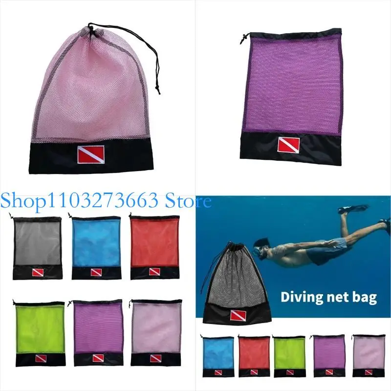 R6FE Scubas Snorkel Gear Goggles Handbag Swimming Dive Mesh Bags Fast Drying Dive Storage Drawstring Mesh Bag
