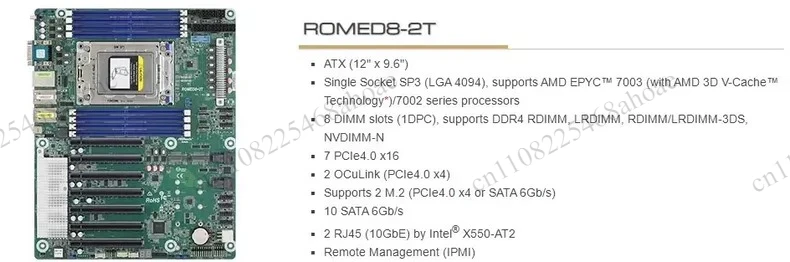 Brand New ROMED8-2T Server Motherboard ATX LGA4094 SP3 Socket Mainboard Supports AMD EPYC 7002 7003 Series Processors