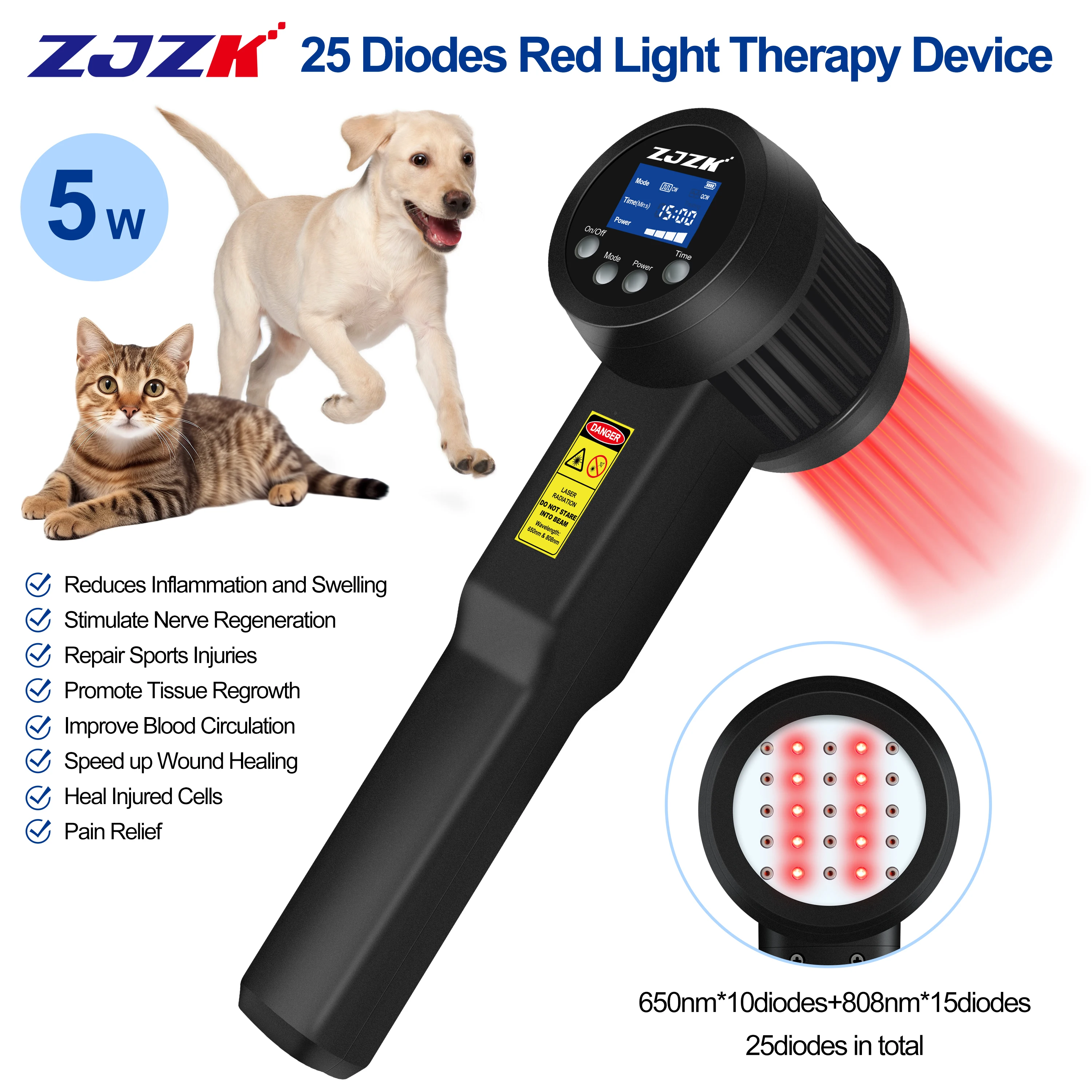 NEW2026 5W 650nm 808nm High Intensity Laser Therapy Device Handheld Deep Tissue Pain Relief for Joint Arthritis Inflammation Hor