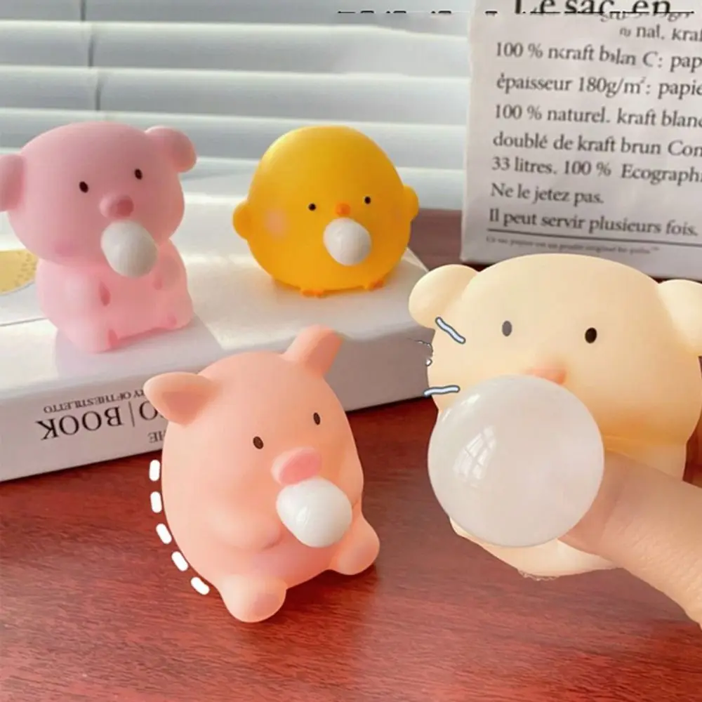 Sensory Toy Cartoon Animal Squeeze Toy Chick Pig Blow Bubble Fidget Toy Slow Rebounce Fidget Toy Pinch Decompression Toy