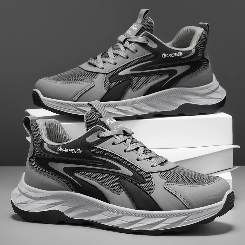 New 2026 Men's Casual Shoes Leather Surface Anti-Slip Running Shoes Fashionable Low Top Breathable Comfortable Sport Shoes