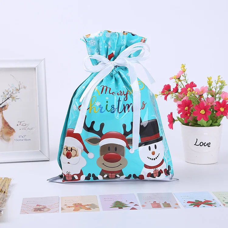 10 SZTUK 32X24CM Duże świąteczne worki na prezenty Torby na prezenty ze wstążką Torby do przechowywania prezentów Xmas Presents Party Decoration — zdjęcie 6