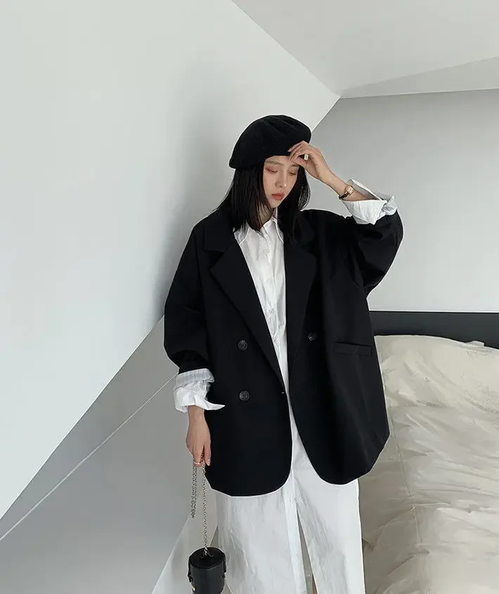 Brauner Blazer für Damen, elegant, offiziell, für Frühling und Herbst, modisch, langärmelig, übergroß, schick, lässige Anzugsjacke – Detail 19