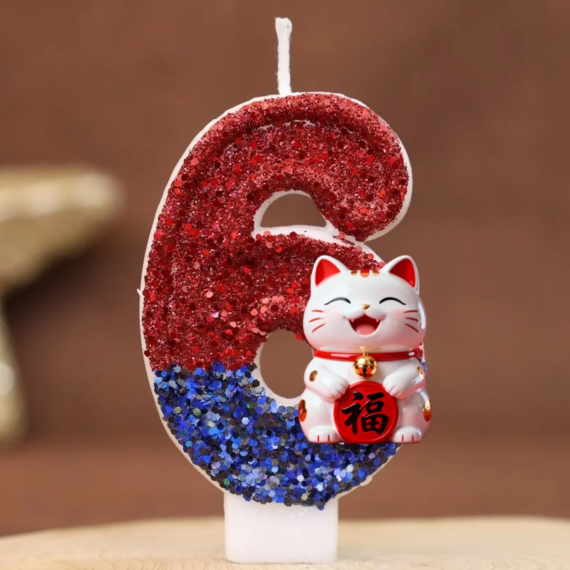 Lucky Cat Digital Candle Number 0-9 Kids Birthday Cake Decoration Supplies Cartoon Party Accessories Supplies Home Decor