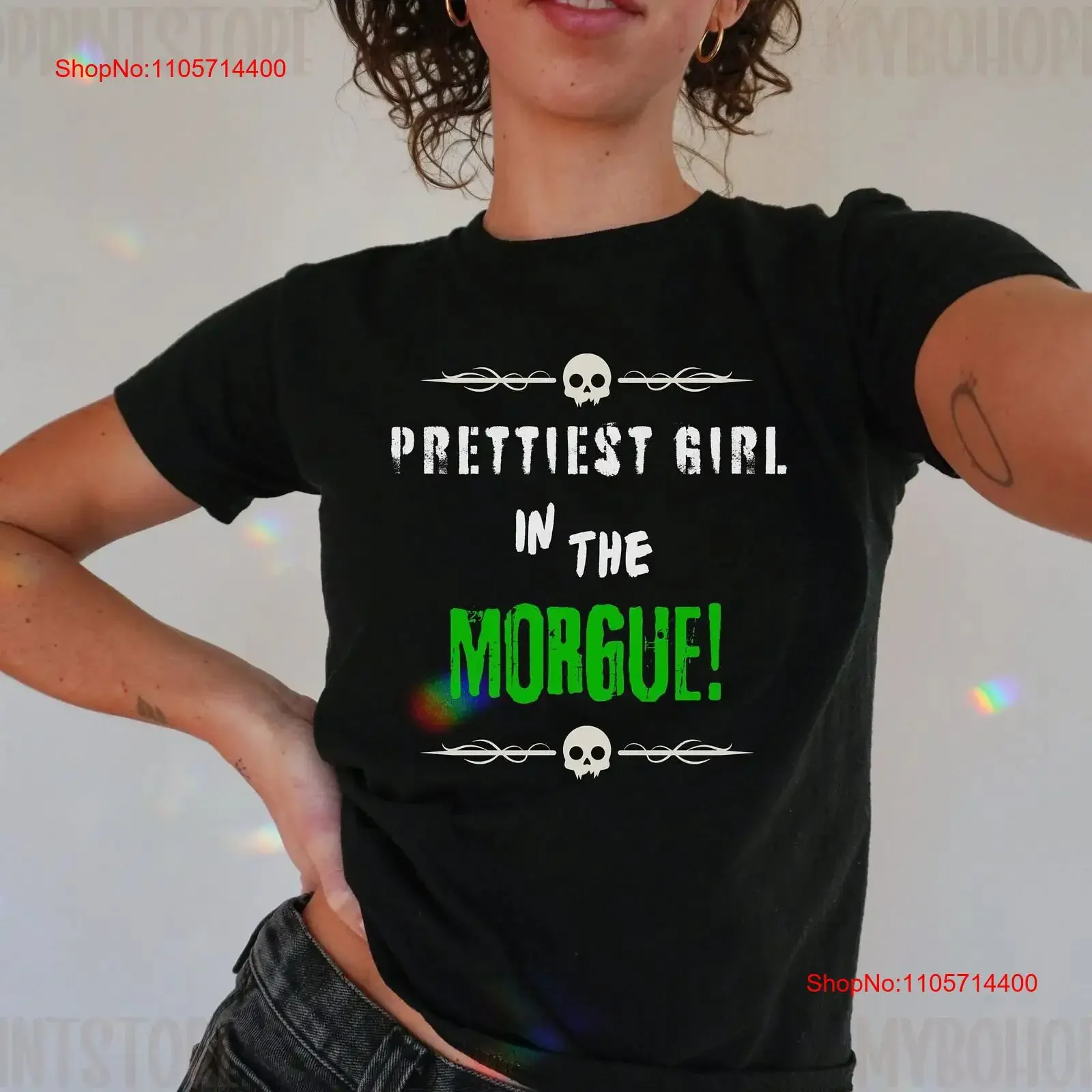 Prettiest Girl In The Morgue Baby T Shirt Funny Witchy Gothic Emo For Her Mortuary Mortician Grave Yard Crop Top vintage Soft