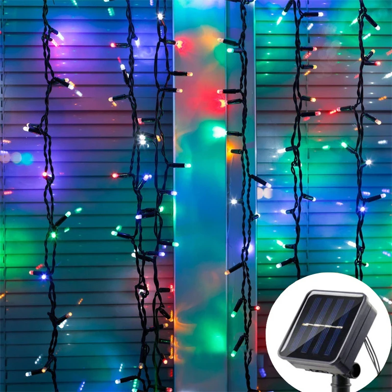 8 Modes Outdoor Solar Garland Lamp Festoon LED Icicle Light String Wedding Holiday Summer Garden Fence Wall Atmosphere Decor