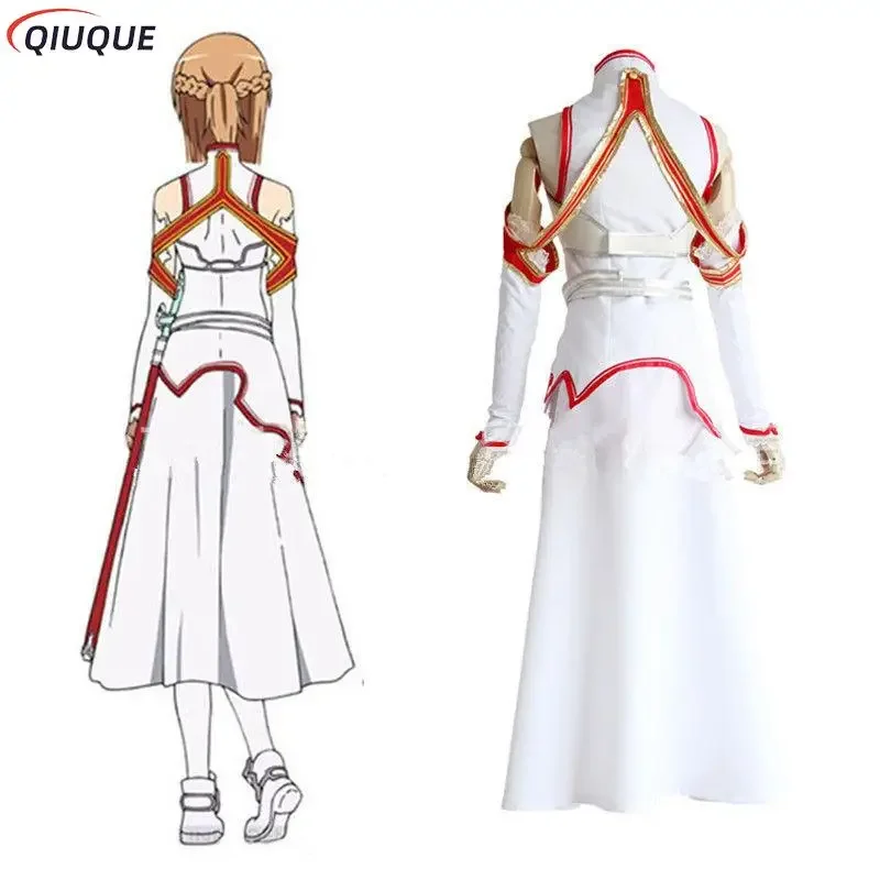 Disfraz de SAO Bataille para Halloween, Anime, Espada, Arte en Línea, Yuuki Asuna, Cosplay, Peluca, Collar, Uniforme, Vestido para Mujer