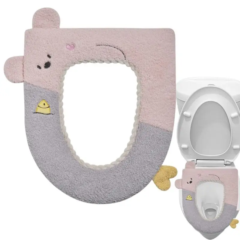 Toilet Bowl Cover Toilet Seat Cover Pads Knitted Toilet Seat With Bear Design Leather Design Washable for Round And Oblong Lids