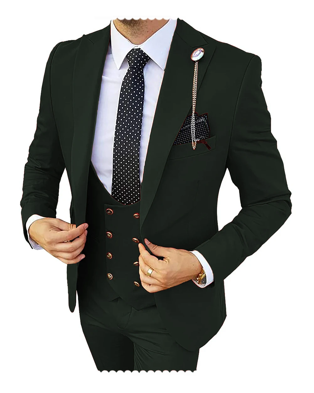 Formal Men 3 Pieces Tuxedos Slim Fit Business Suits Groom Champagne Tuxedos Wedding Suit (Blazer+Pants+Vest)