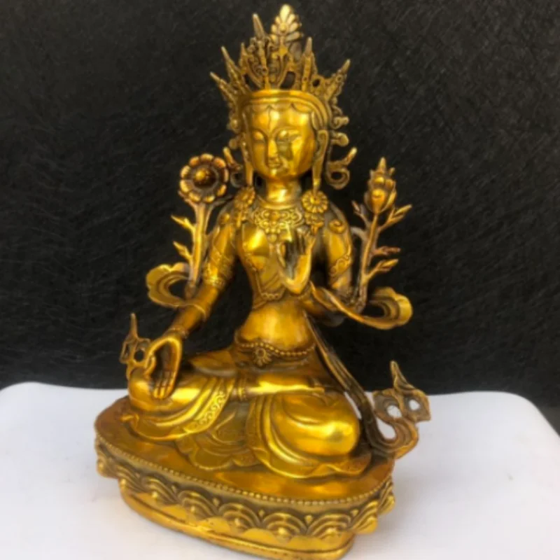 Antique Bronze White Tara Statue - Tibetan Buddhist Goddess of Longevity and Compassion for Home Desktop Display Art Collection