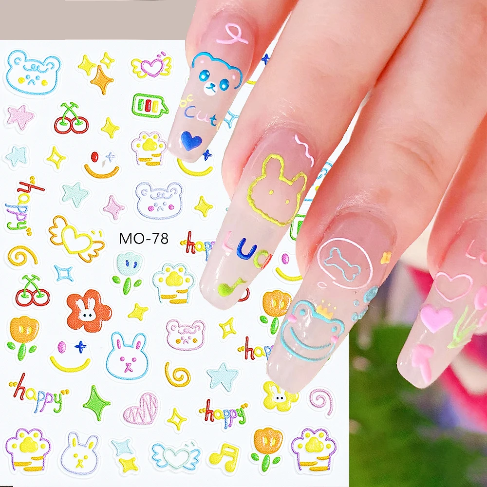 الصيف الدوبامين الكرتون مسمار ملصقات 5D تنقش مسمار أنيمي فتاة الزهور الدببة فراشة الشارات Kawaii السحر مانيكير GLMO-73