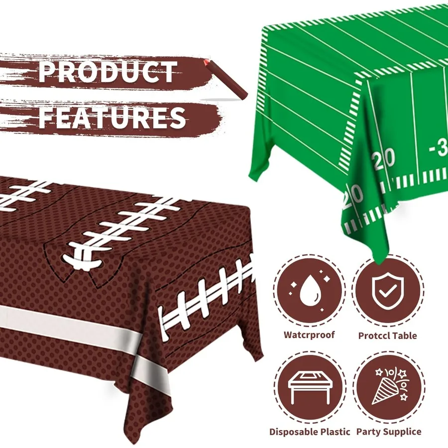 ديكورات حفلات كرة القدم، مفرش طاولة بلاستيكي للاستعمال مرة واحدة، غطاء طاولة مثالي لحفلة عيد ميلاد كرة القدم Super Bowl D