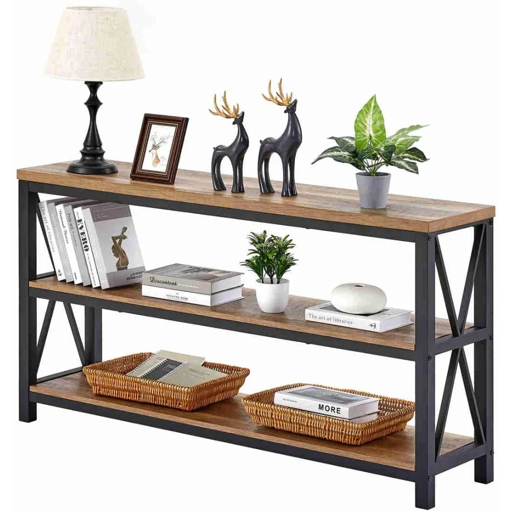 

Industrial Console Table for Entryway, Wood Sofa Table, Rustic Hallway Tables with 3-Tier Shelves for Living Room