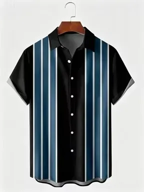 Classic Color Blocking Vertical Stripe Design, Street Ruffian and Handsome Style, Men's Commuting and Travel Versatile Top