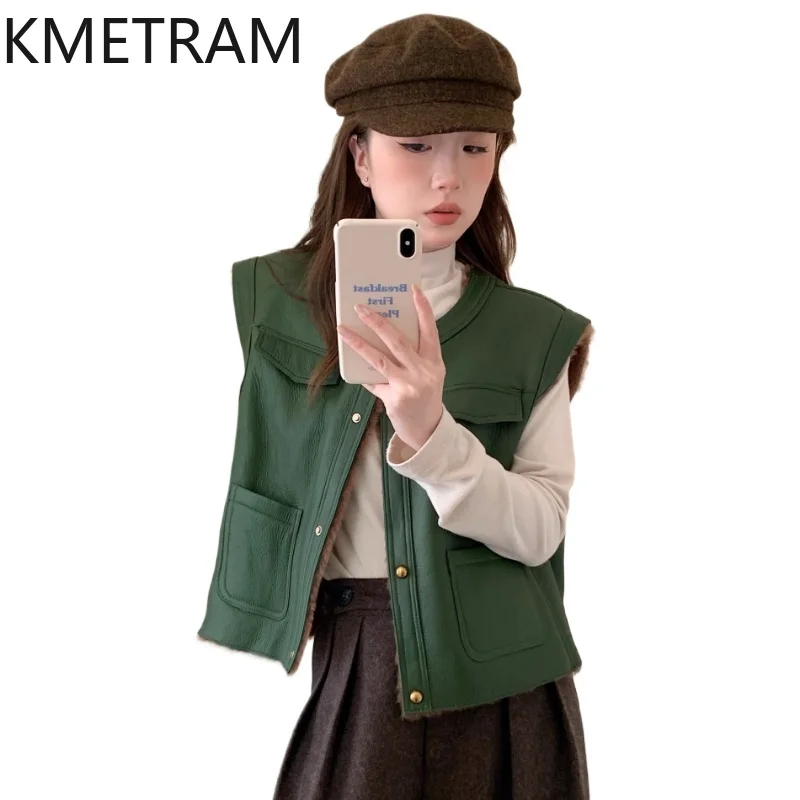 سترة KMETRAM من صوف الغنم الطبيعي من Lacon سترة دافئة من الجلد الطبيعي ملابس خارجية قصيرة ملابس شتوية للنساء 2025 schuba femenarska