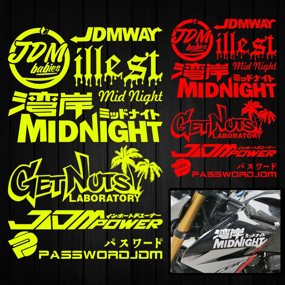 JDM Midnight Reflective Stickers Motorcycle Body Windshield Helmet Visor Car Auto Moto Decals Accessories For Voge YAMAHA Honda