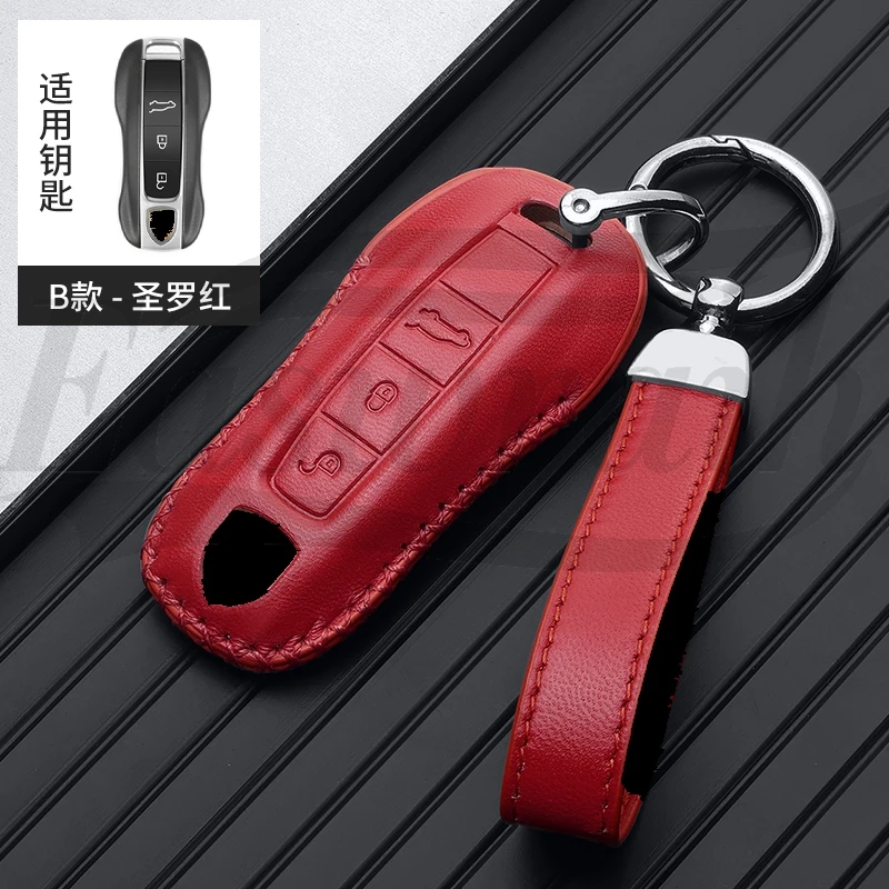 

Car Leather Key Case Holder For Porsche Panamera Spyder Carrera Macan Boxster Cayman Cayenne 911 970 981 991 Key Protect Cover