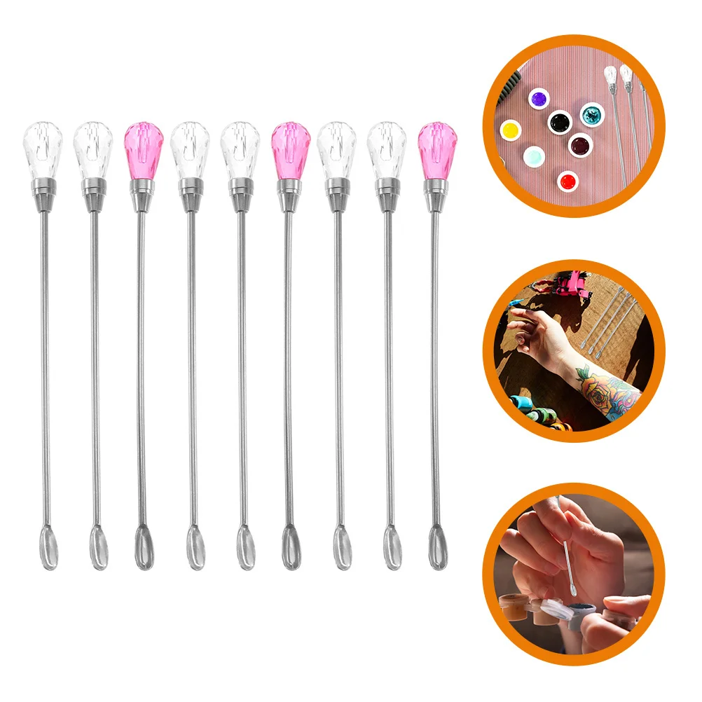 9Pcs Metal Pigment Stirring Spoon Rod for Eyebrows Mixing DIY Tools Ink Mixer Tattooing Pigment Mixer