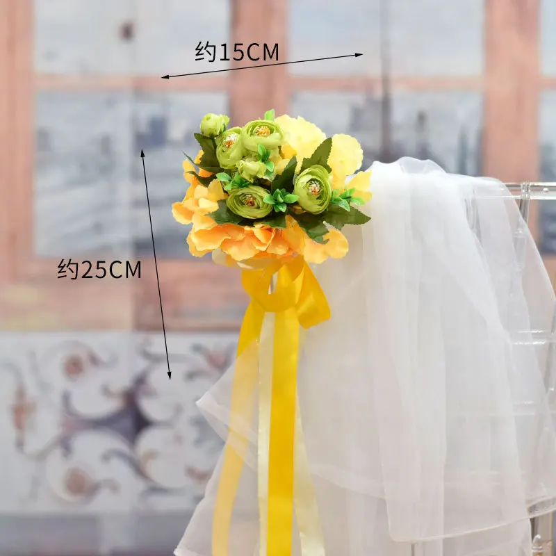 2 Pcs Chair Sashes Artificial Hydrangea Flowers Tie Knot Cover For Church Hotel Banquet Outdoor Wedding Party Events Decoration
